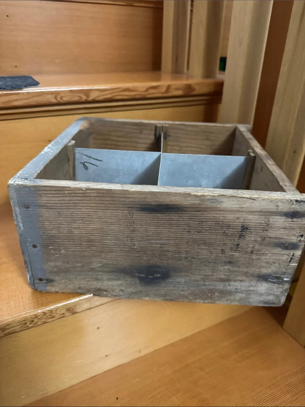 Antique Rustic Wooden Drawer with Metal Divider & pull for display repurpose